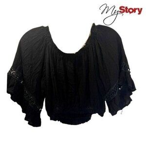 Women's Summer Cropped Off The Shoulder Tops 3/4 Flare Sleeve T-Shirt‎ Blouse